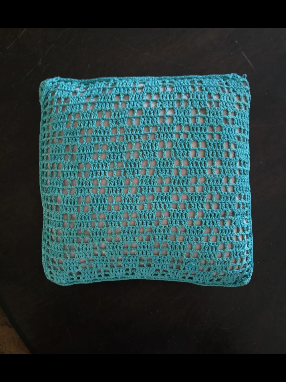 Small Vintage Handmade Crocheted Square Pillow